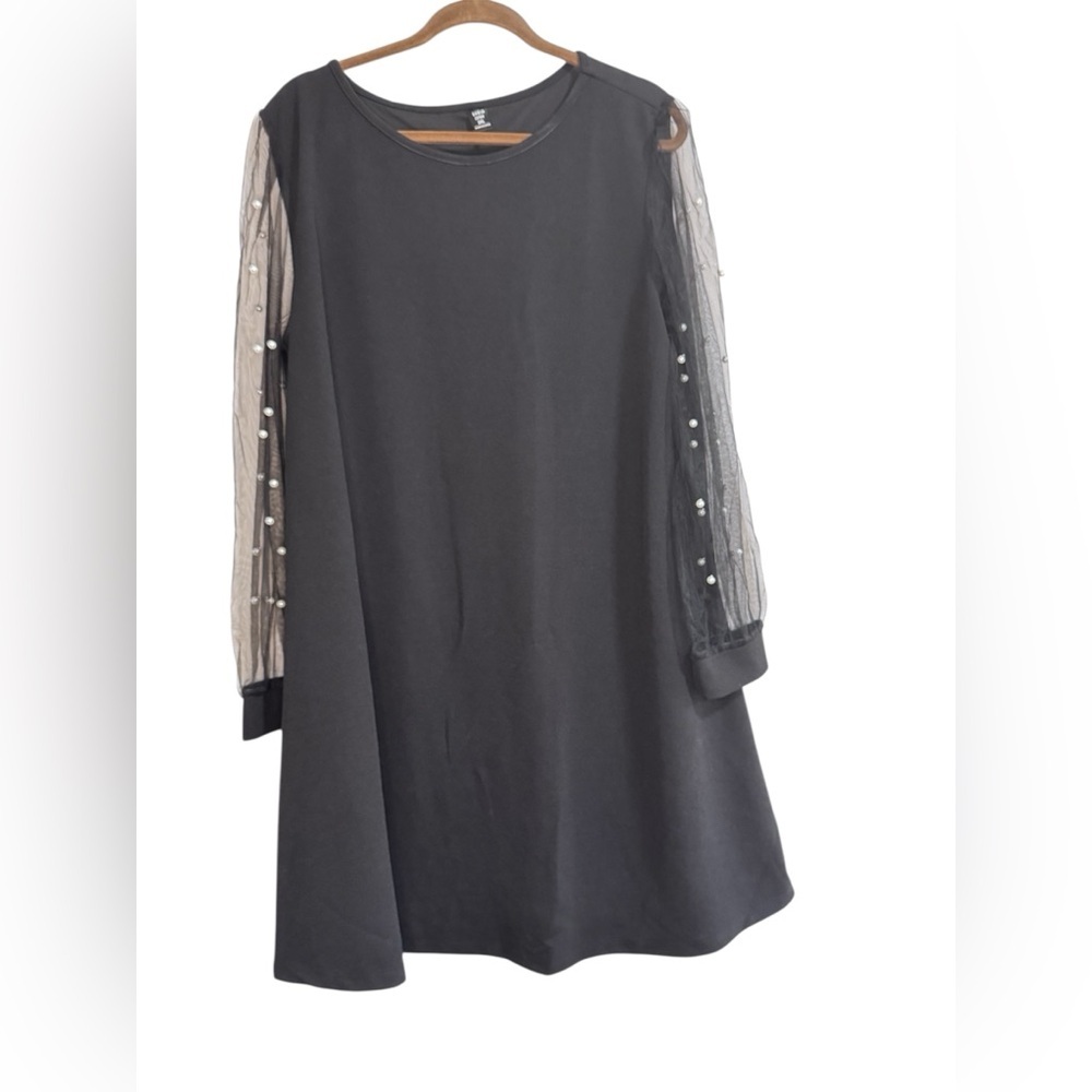 Plus Size Mesh Pearl Sleeve Mini Dress 3X Black Party Holiday - Picture 4 of 7